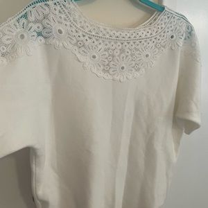 Women’s Short Sleeved Sweater with Embellishments and Lace